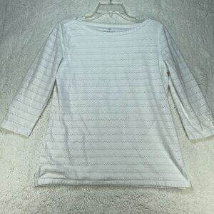 Talbots Womens Blouse Sz Medium White 3/4 Sleeve Cotton Spandex Lined Eyelet Top